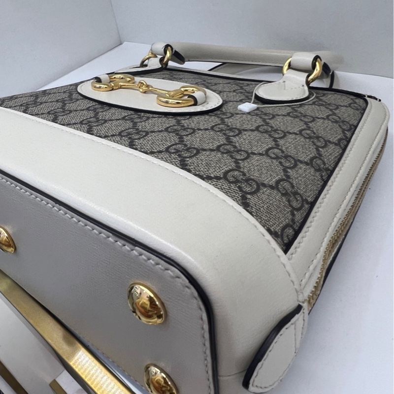 GUCCI古馳馬銜扣 955系列白色老花貝殼包手提包！附件：肩帶！-3