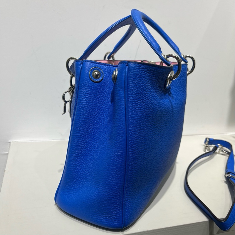 Dior迪奧Diorissimo中號藍色荔枝紋牛皮包 尺寸32x22x11-6