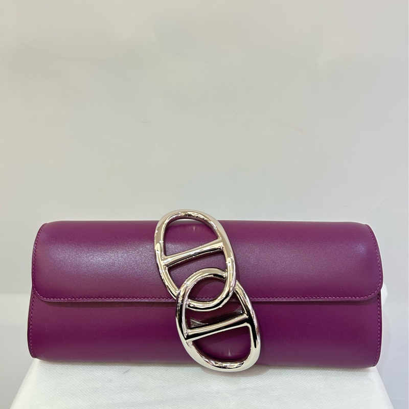 HERMES紫色銀釦EGEE手拿包-0