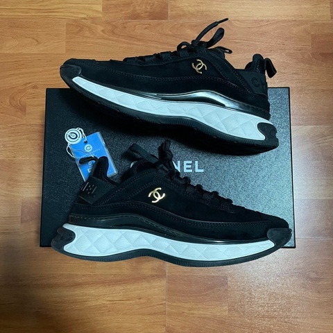 Chanel香奈兒徽標正品運動鞋雙c休閒鞋 黑色 38碼97 新