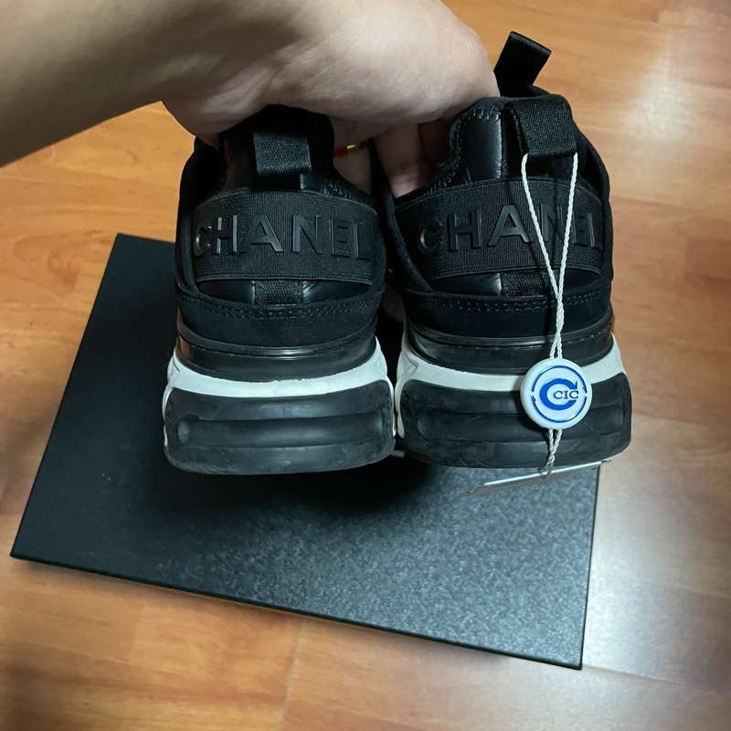 Chanel香奈兒徽標正品運動鞋雙c休閒鞋 黑色 38碼97 新-4