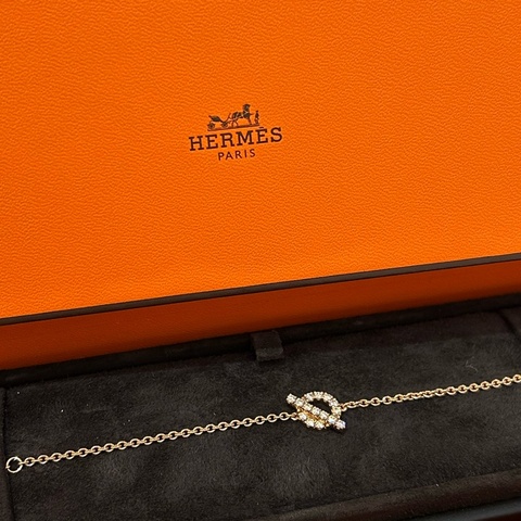 Hermes 18K玫瑰金帶鑽Finesse 小Q手鏈