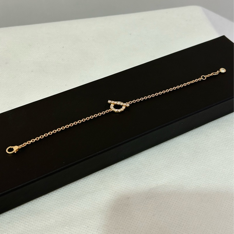 Hermes 18K玫瑰金帶鑽Finesse 小Q手鏈-5