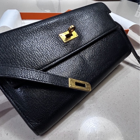 Hermes愛馬仕 黑色 金扣長夾Togo皮 Kelly Wallet