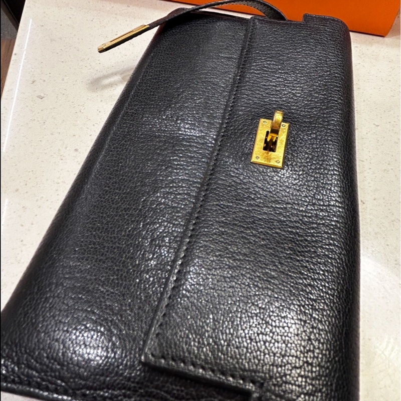 Hermes愛馬仕 黑色 金扣長夾Togo皮 Kelly Wallet-2
