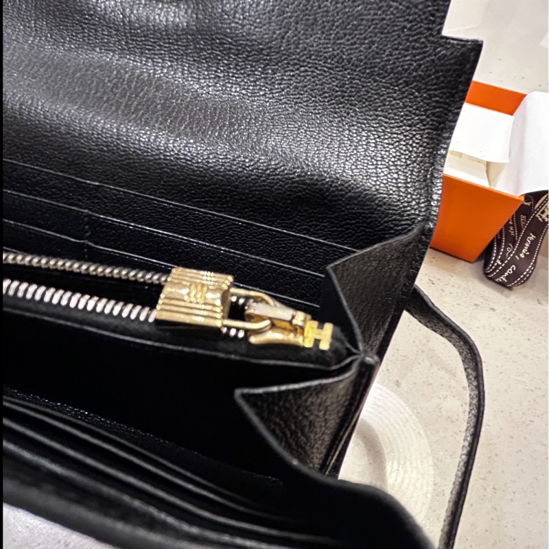 Hermes愛馬仕 黑色 金扣長夾Togo皮 Kelly Wallet-11