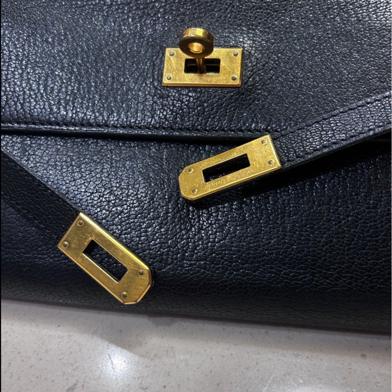 Hermes愛馬仕 黑色 金扣長夾Togo皮 Kelly Wallet-19