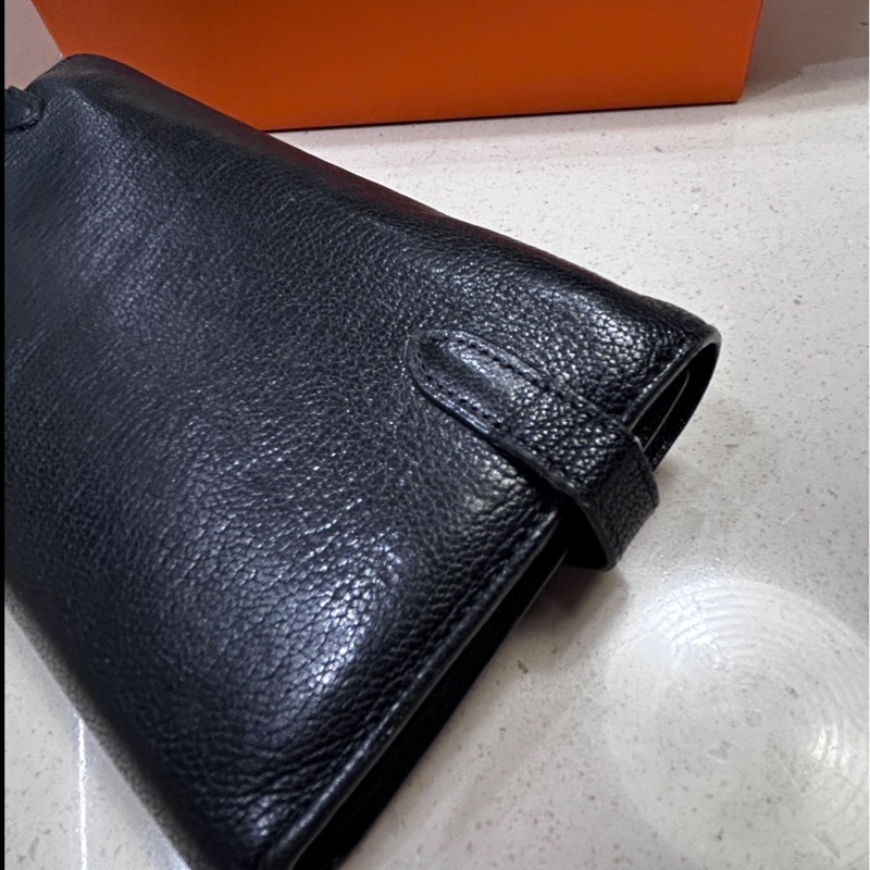 Hermes愛馬仕 黑色 金扣長夾Togo皮 Kelly Wallet-20