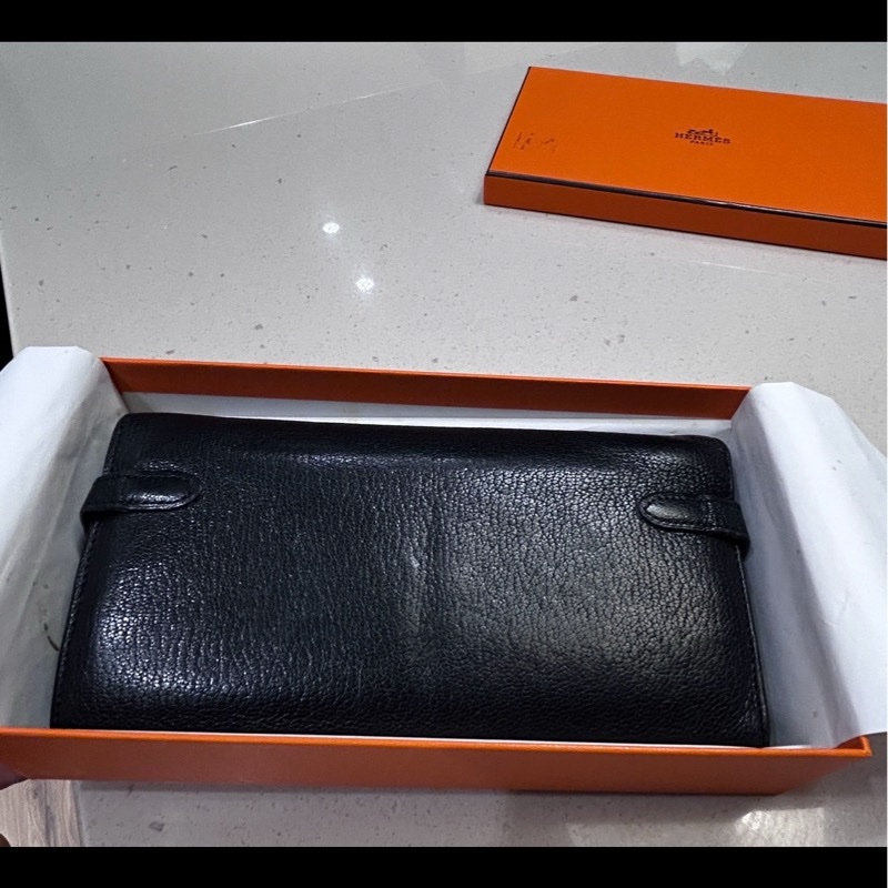 Hermes愛馬仕 黑色 金扣長夾Togo皮 Kelly Wallet-22