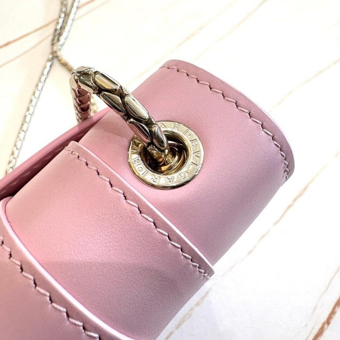 *SHIHNA名牌精品*BVLGARI Serpenti系列FOREVER牛皮琺瑯蛇頭掀蓋方包 (法國玫瑰色)-3