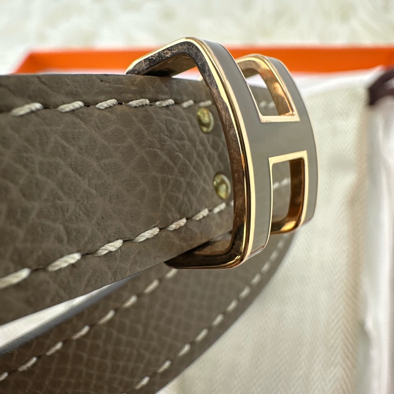 HERMES POP H 15 大象灰玫瑰金扣皮帶 65 U Stamp-7