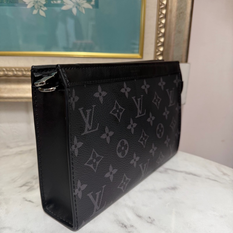 LV 黑灰原花Gaston銀釦一字拉附扁形零錢包二合一間斜背包M81124-3