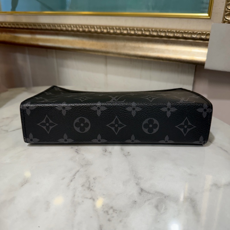 LV 黑灰原花Gaston銀釦一字拉附扁形零錢包二合一間斜背包M81124-4