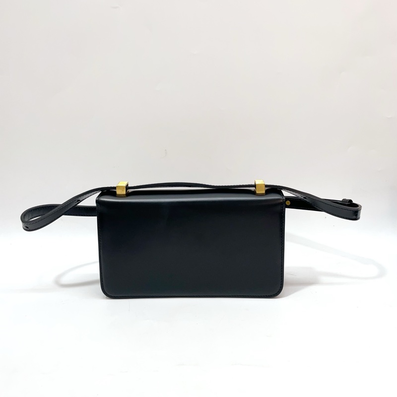 BV 黑滑面牛皮金圓釦Veneta Classic下蓋斜背包-1