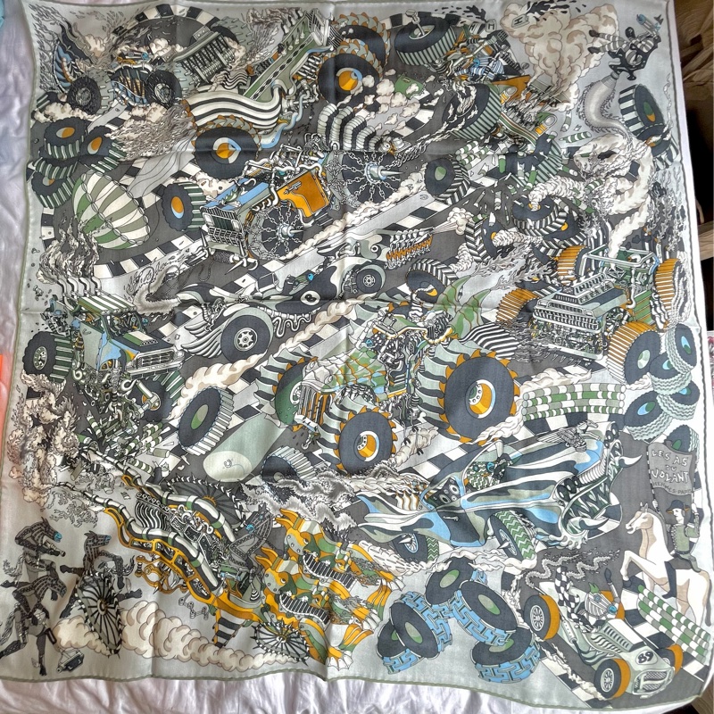 HERMES Les As du Volant scarf 100 愛馬仕羊絨混絲100公分方巾/圍巾-2