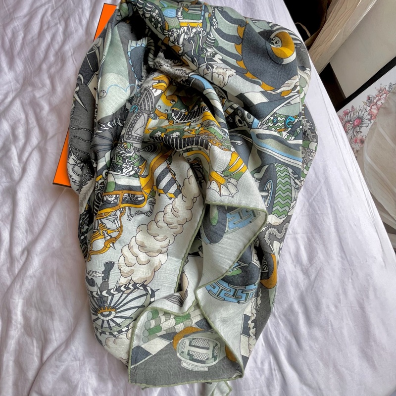HERMES Les As du Volant scarf 100 愛馬仕羊絨混絲100公分方巾/圍巾-3