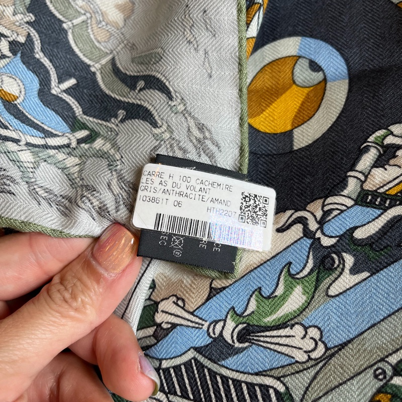 HERMES Les As du Volant scarf 100 愛馬仕羊絨混絲100公分方巾/圍巾-5