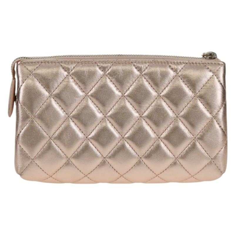 【日本直送】香奈兒 (CHANEL) 絎縫羊皮粉金雙C標誌手拿包 Auth 157936M-1