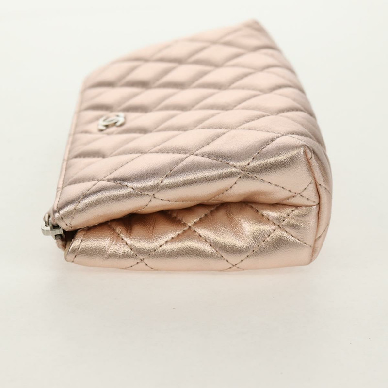 【日本直送】香奈兒 (CHANEL) 絎縫羊皮粉金雙C標誌手拿包 Auth 157936M-2