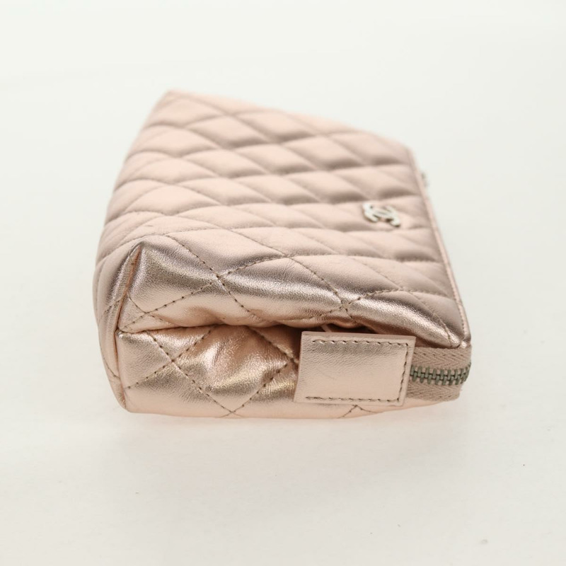 【日本直送】香奈兒 (CHANEL) 絎縫羊皮粉金雙C標誌手拿包 Auth 157936M-3