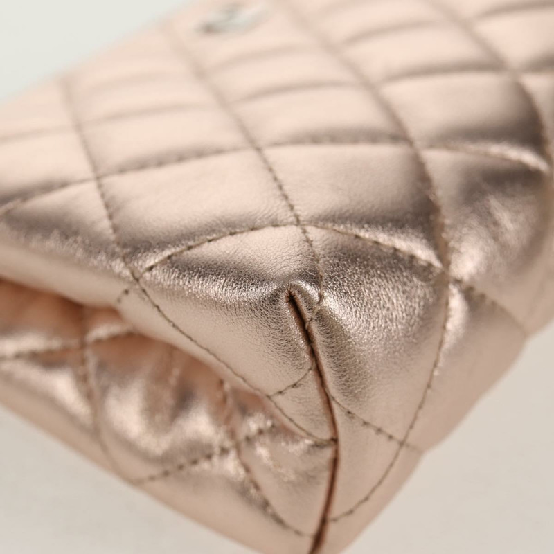 【日本直送】香奈兒 (CHANEL) 絎縫羊皮粉金雙C標誌手拿包 Auth 157936M-6