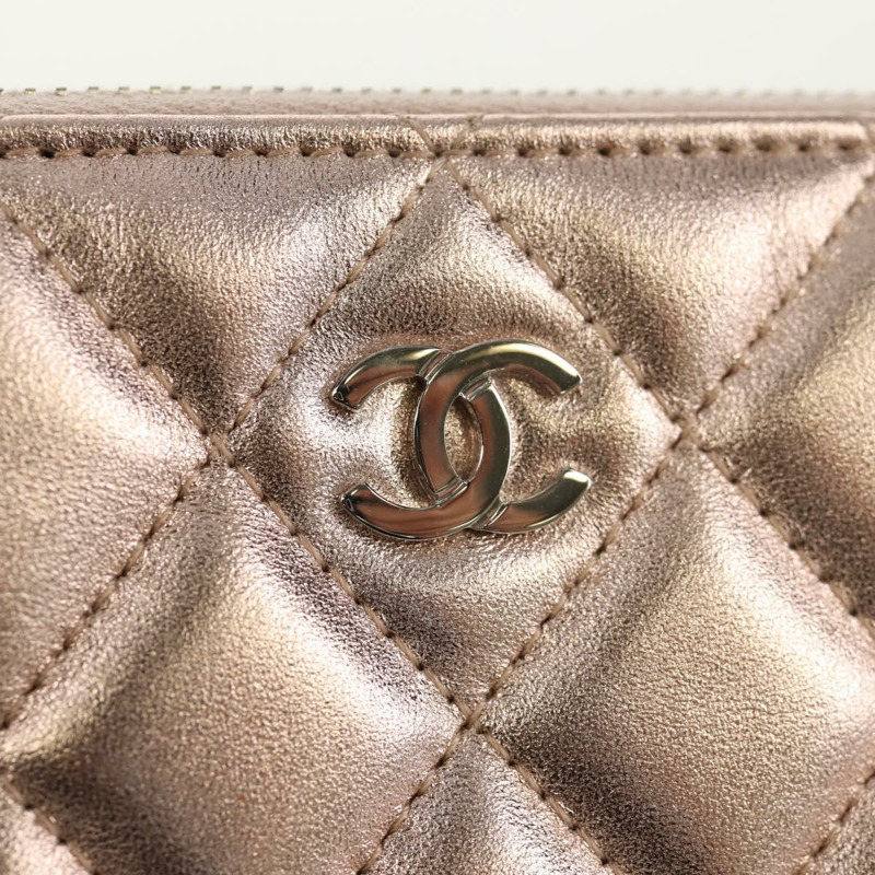 【日本直送】香奈兒 (CHANEL) 絎縫羊皮粉金雙C標誌手拿包 Auth 157936M-7