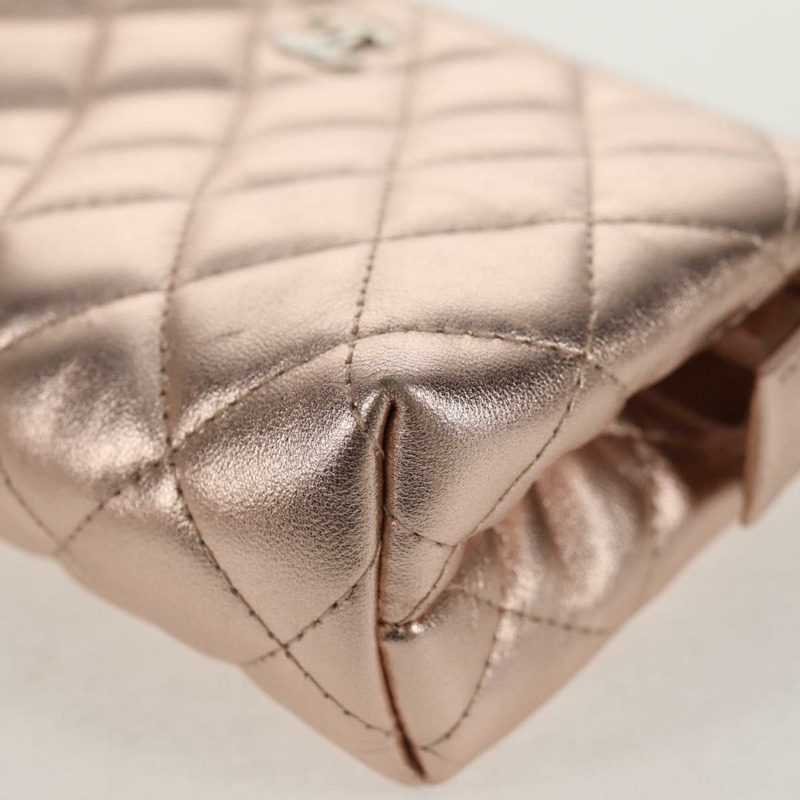 【日本直送】香奈兒 (CHANEL) 絎縫羊皮粉金雙C標誌手拿包 Auth 157936M-13