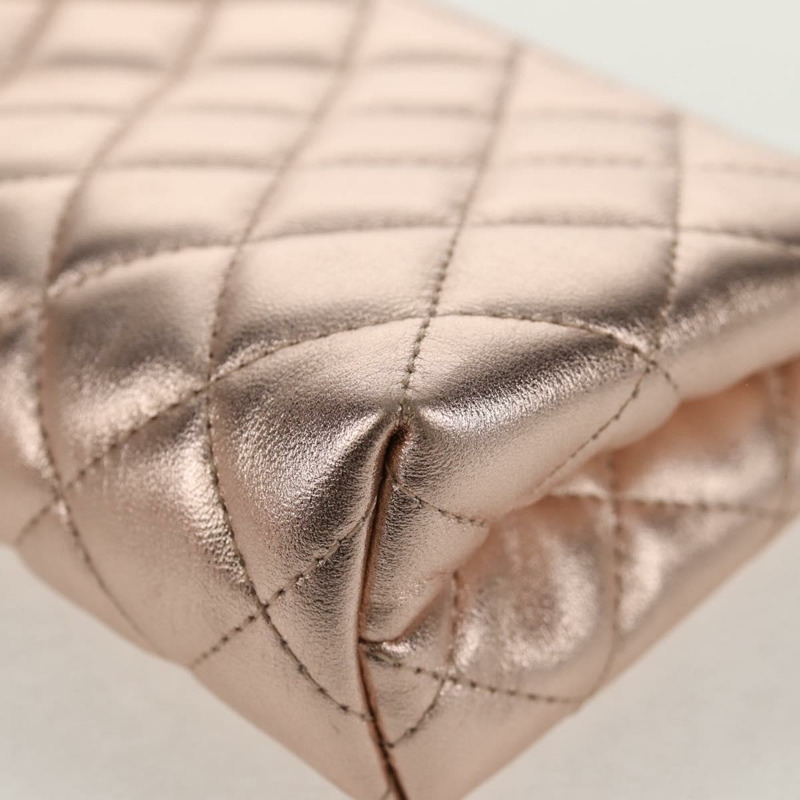 【日本直送】香奈兒 (CHANEL) 絎縫羊皮粉金雙C標誌手拿包 Auth 157936M-15