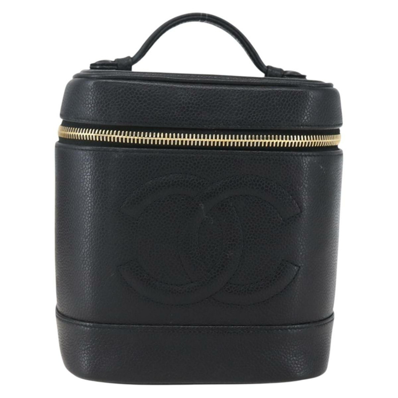 【日本直送】香奈兒魚子醬皮黑金CC標誌化妝包 Auth bs31913-12