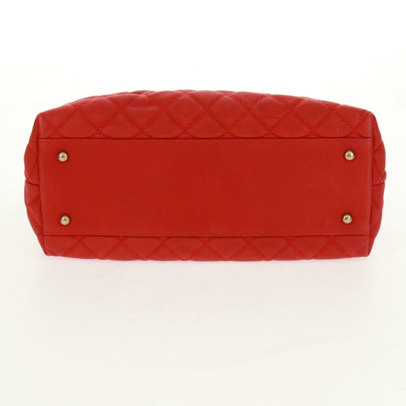 【日本直送】香奈兒鏈絎縫肩背包，魚子醬紋皮革，紅色，金色雙C標誌，正品編號159008V-4