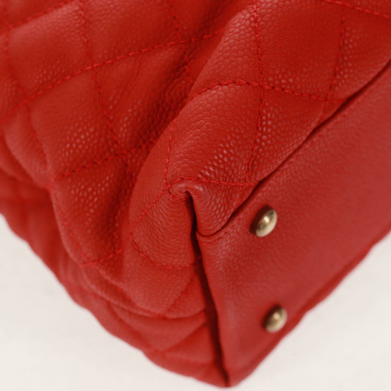 【日本直送】香奈兒鏈絎縫肩背包，魚子醬紋皮革，紅色，金色雙C標誌，正品編號159008V-15