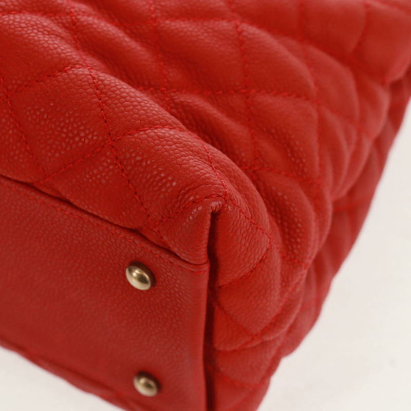 【日本直送】香奈兒鏈絎縫肩背包，魚子醬紋皮革，紅色，金色雙C標誌，正品編號159008V-16