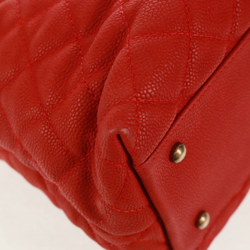 【日本直送】香奈兒鏈絎縫肩背包，魚子醬紋皮革，紅色，金色雙C標誌，正品編號159008V-17