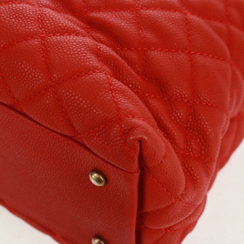 【日本直送】香奈兒鏈絎縫肩背包，魚子醬紋皮革，紅色，金色雙C標誌，正品編號159008V-18