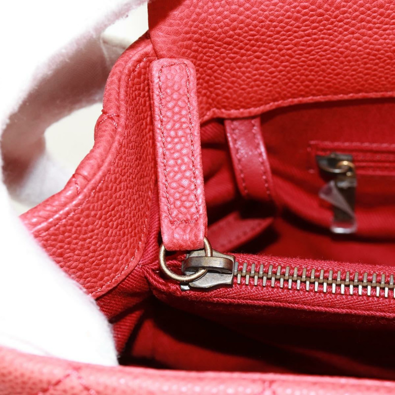 【日本直送】香奈兒鏈絎縫肩背包，魚子醬紋皮革，紅色，金色雙C標誌，正品編號159008V-25