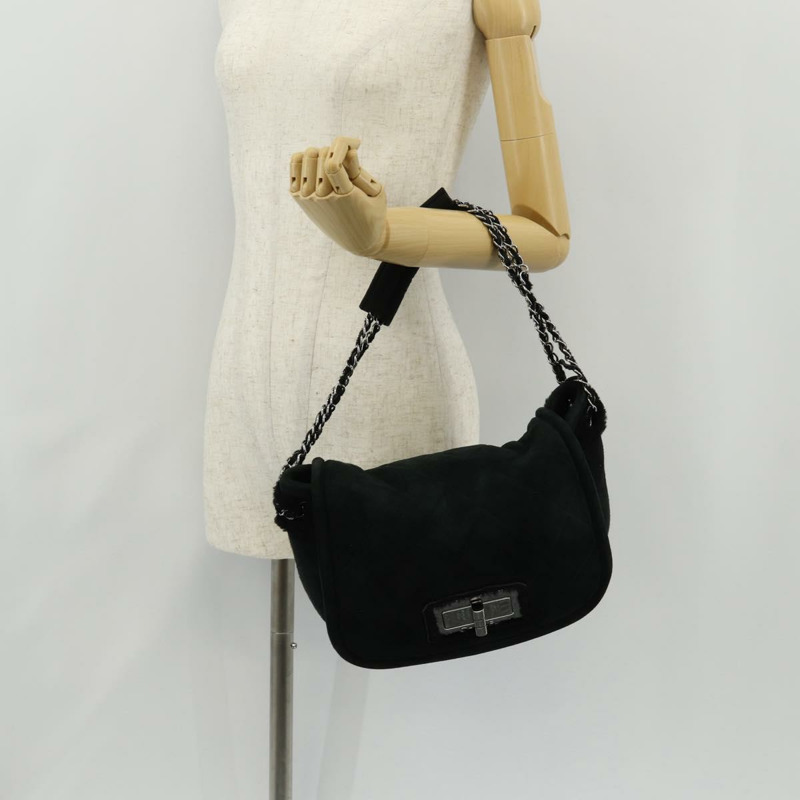 【日本直送】香奈兒 Chain Matelasse 2.55 肩背包 Mouton 黑色 銀色 CC Auth 159002V-25
