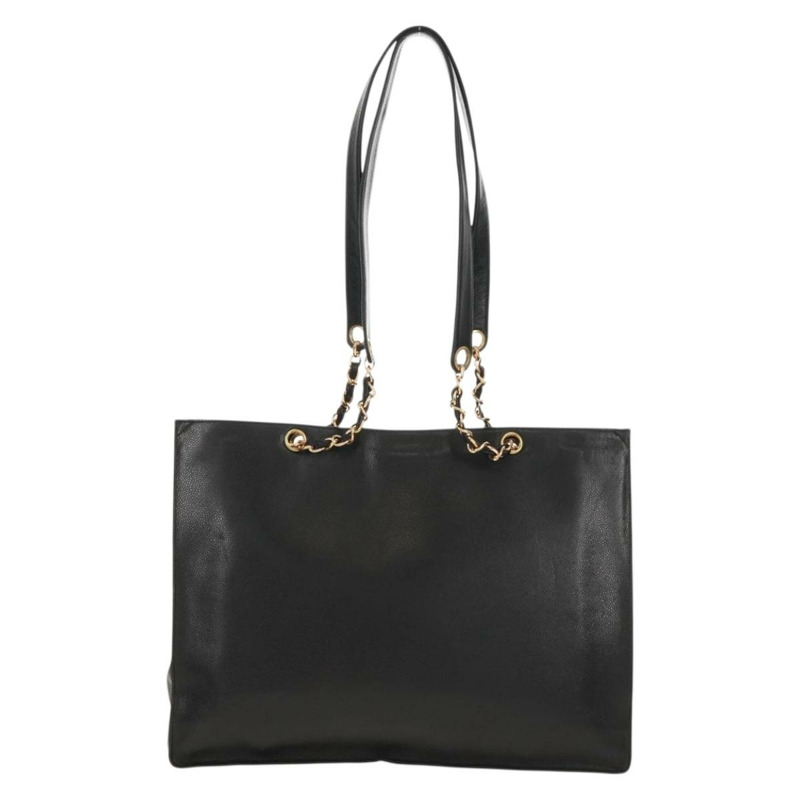 【日本直送】香奈兒 (CHANEL) 鏈條 COCO 標誌手提包,魚子醬紋皮革,黑色,金色雙C標誌,正品編號 160253V-1