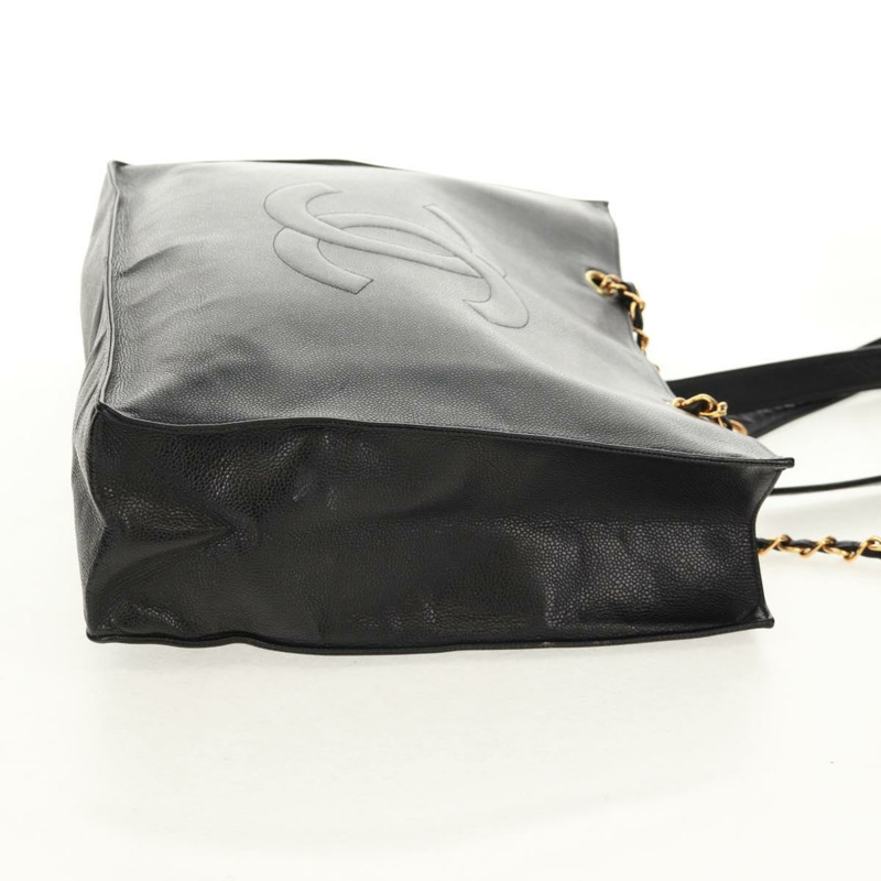 【日本直送】香奈兒 (CHANEL) 鏈條 COCO 標誌手提包,魚子醬紋皮革,黑色,金色雙C標誌,正品編號 160253V-3