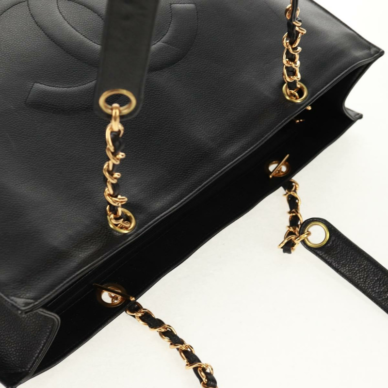 【日本直送】香奈兒 (CHANEL) 鏈條 COCO 標誌手提包,魚子醬紋皮革,黑色,金色雙C標誌,正品編號 160253V-5