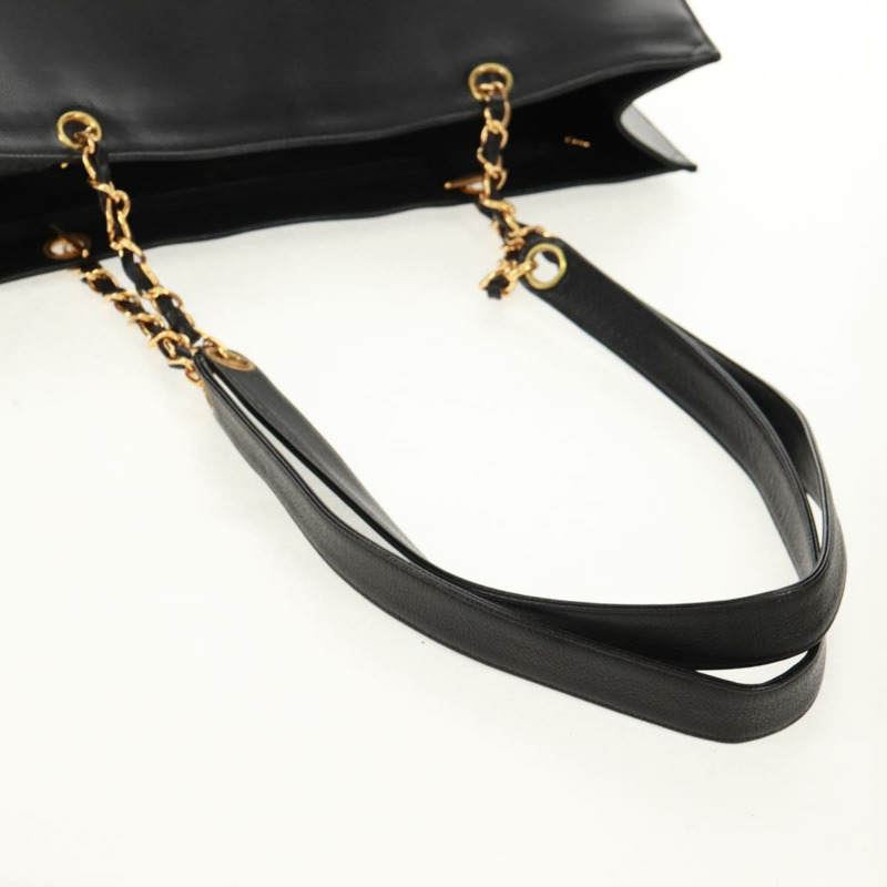 【日本直送】香奈兒 (CHANEL) 鏈條 COCO 標誌手提包,魚子醬紋皮革,黑色,金色雙C標誌,正品編號 160253V-6