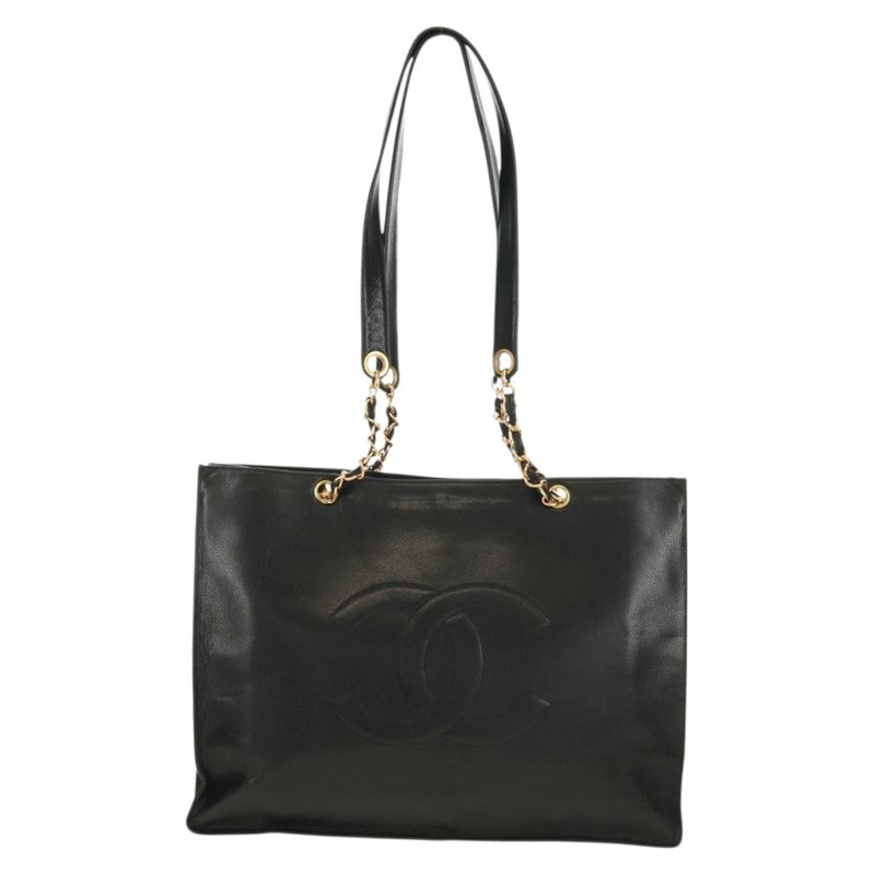 【日本直送】香奈兒 (CHANEL) 鏈條 COCO 標誌手提包,魚子醬紋皮革,黑色,金色雙C標誌,正品編號 160253V-12