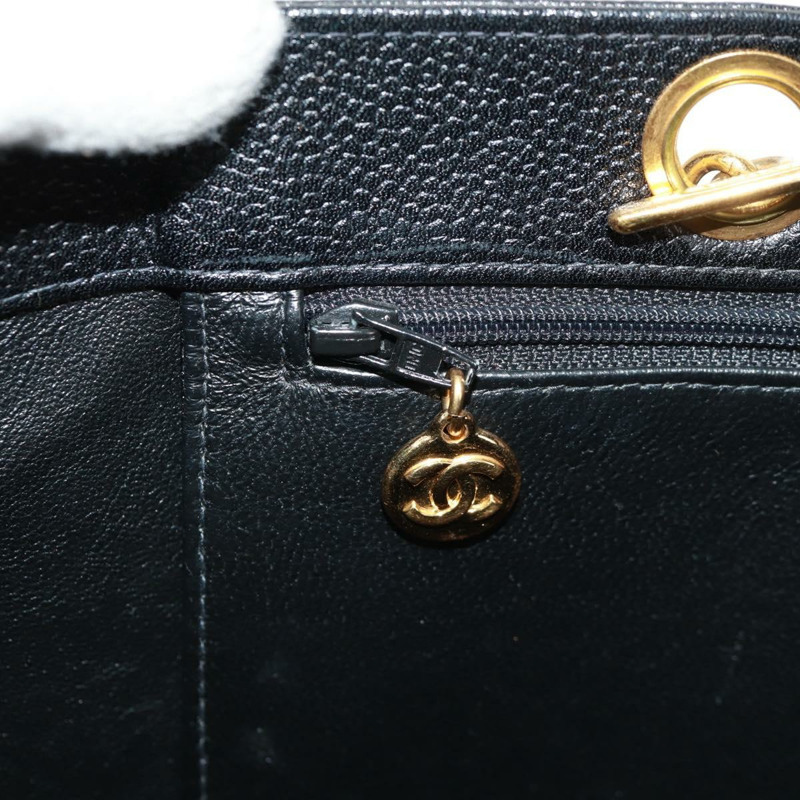 【日本直送】香奈兒 (CHANEL) 鏈條 COCO 標誌手提包,魚子醬紋皮革,黑色,金色雙C標誌,正品編號 160253V-22