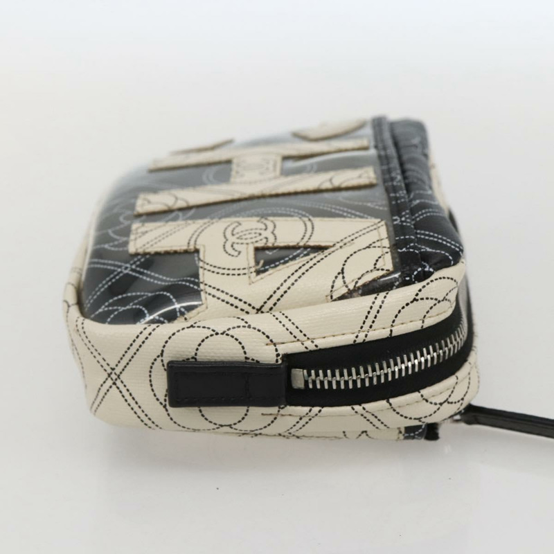 【日本直送】香奈兒山茶花手拿包 PVC 黑色 銀色 CC 認證 159324V-3