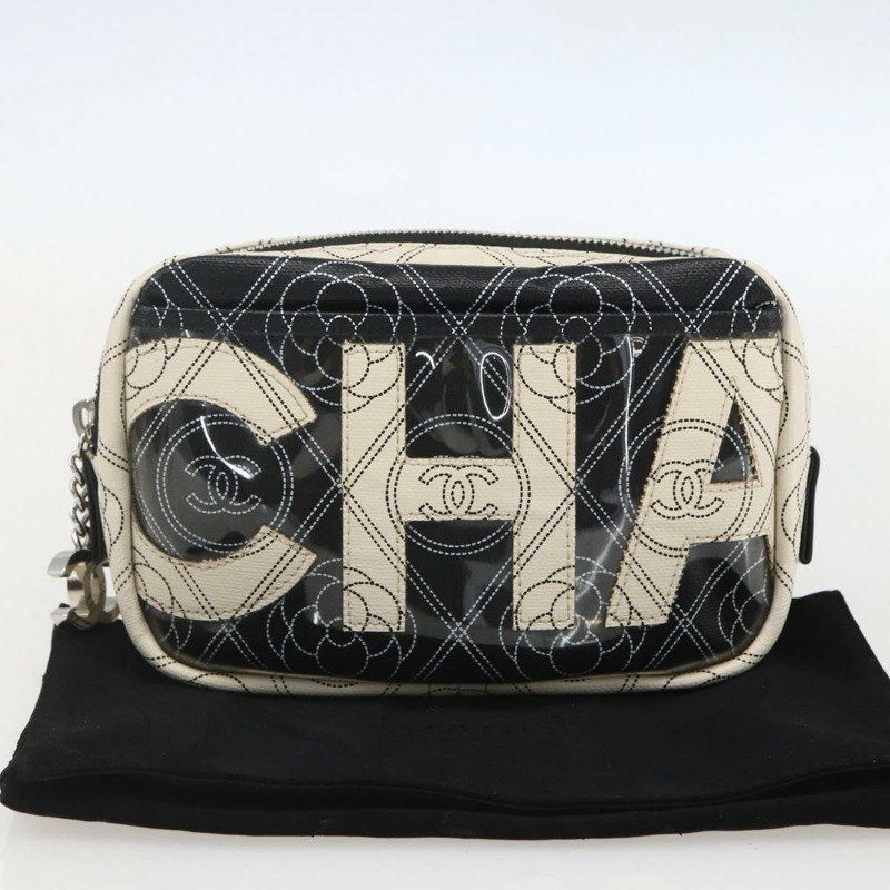 【日本直送】香奈兒山茶花手拿包 PVC 黑色 銀色 CC 認證 159324V-11