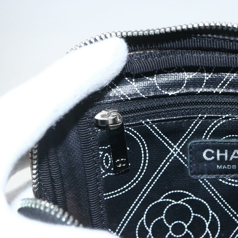 【日本直送】香奈兒山茶花手拿包 PVC 黑色 銀色 CC 認證 159324V-17