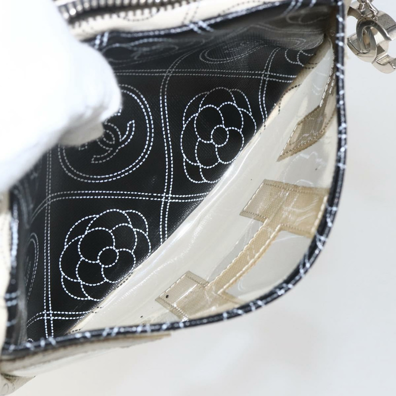 【日本直送】香奈兒山茶花手拿包 PVC 黑色 銀色 CC 認證 159324V-22