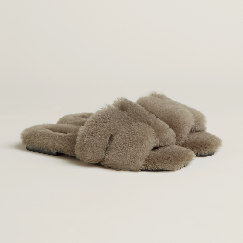 愛馬仕HERMES毛茸茸 羊毛經典Oran/ H涼鞋 拖鞋-1