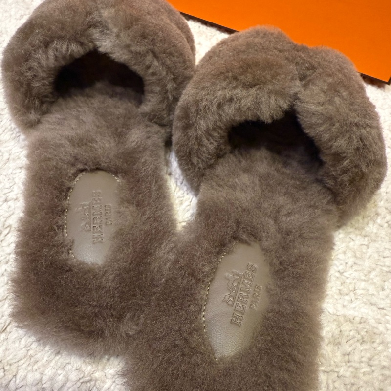 愛馬仕HERMES毛茸茸 羊毛經典Oran/ H涼鞋 拖鞋-3