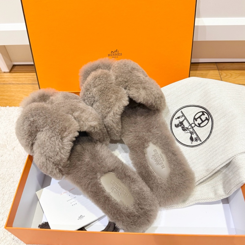 愛馬仕HERMES毛茸茸 羊毛經典Oran/ H涼鞋 拖鞋-7
