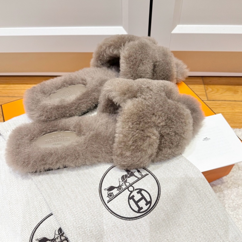 愛馬仕HERMES毛茸茸 羊毛經典Oran/ H涼鞋 拖鞋-8